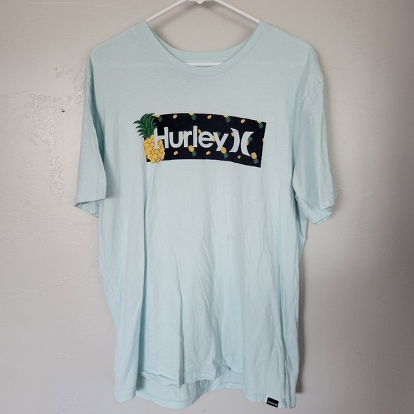 Hurley Men's Large Light Blue Short Sleeve T-shirt Graphic Tee Pineapple Logo - Picture 1 of 5